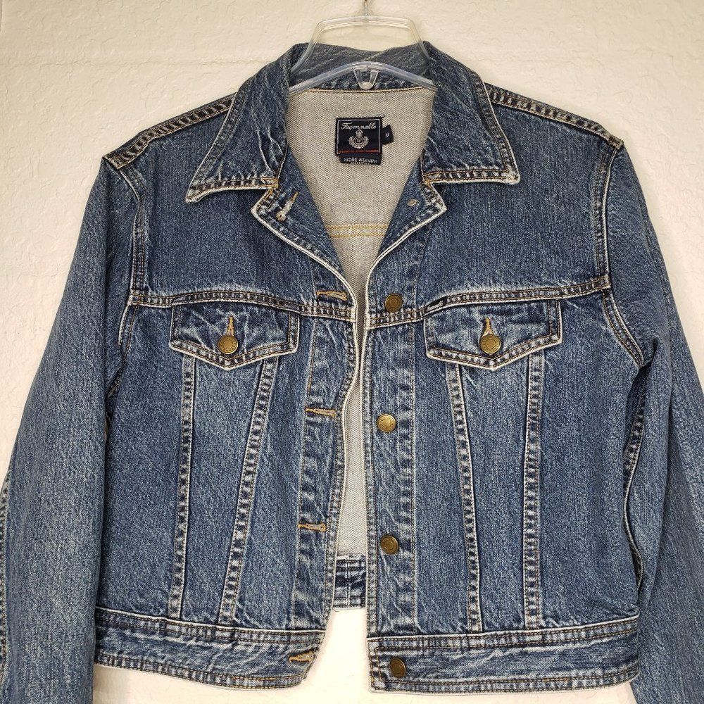 Vintage Faconnable Iconic Cotton Jean Jacket with Back Logo Patch Size Medium - Picture 7 of 16